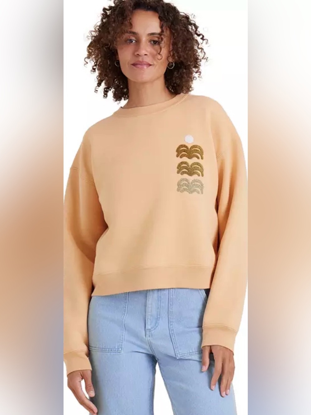 ROARK Port Crew Sweatshirt Chenille Embroidered Art in Tangerine Women's Size XS